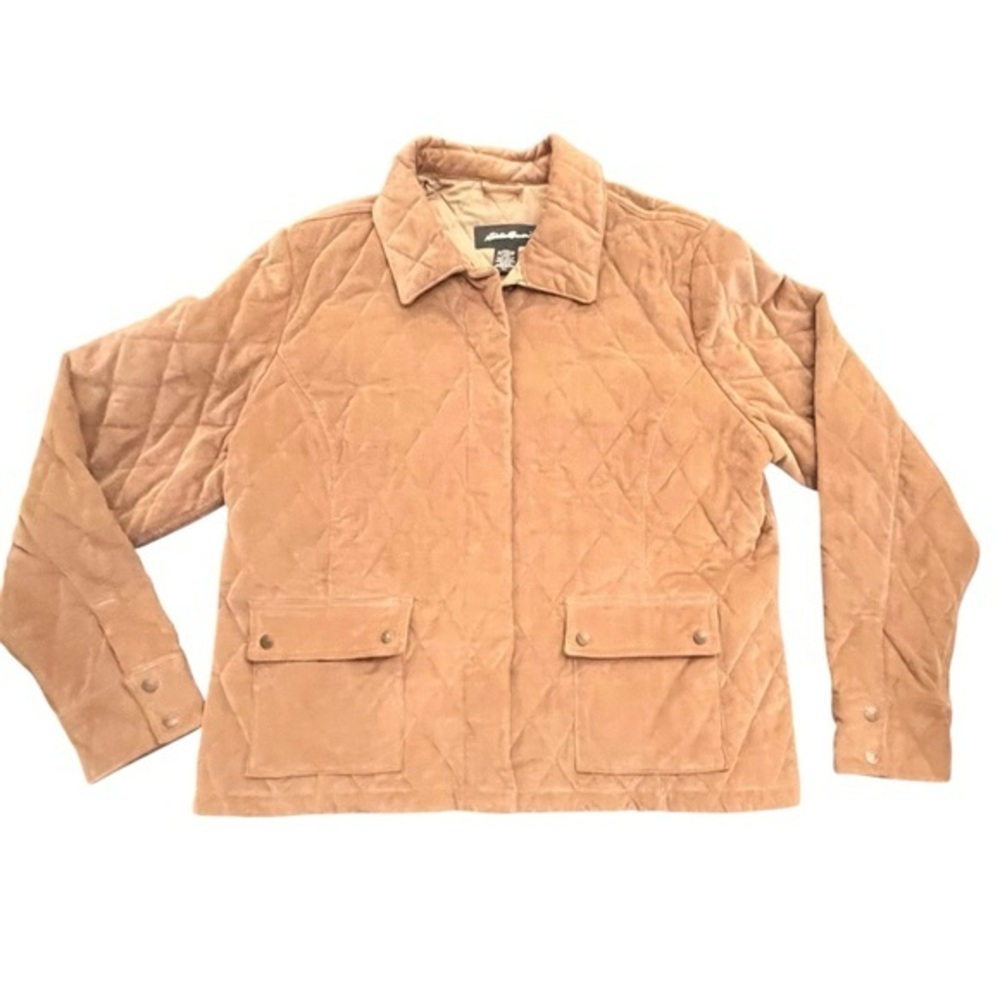 Eddie Bauer Women's Full Zip Quilted Jacket CHORE Tan Cotton Corduroy‎ XL VTG